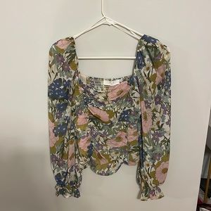Astr Floral Blouse with Blue and Pink Accents